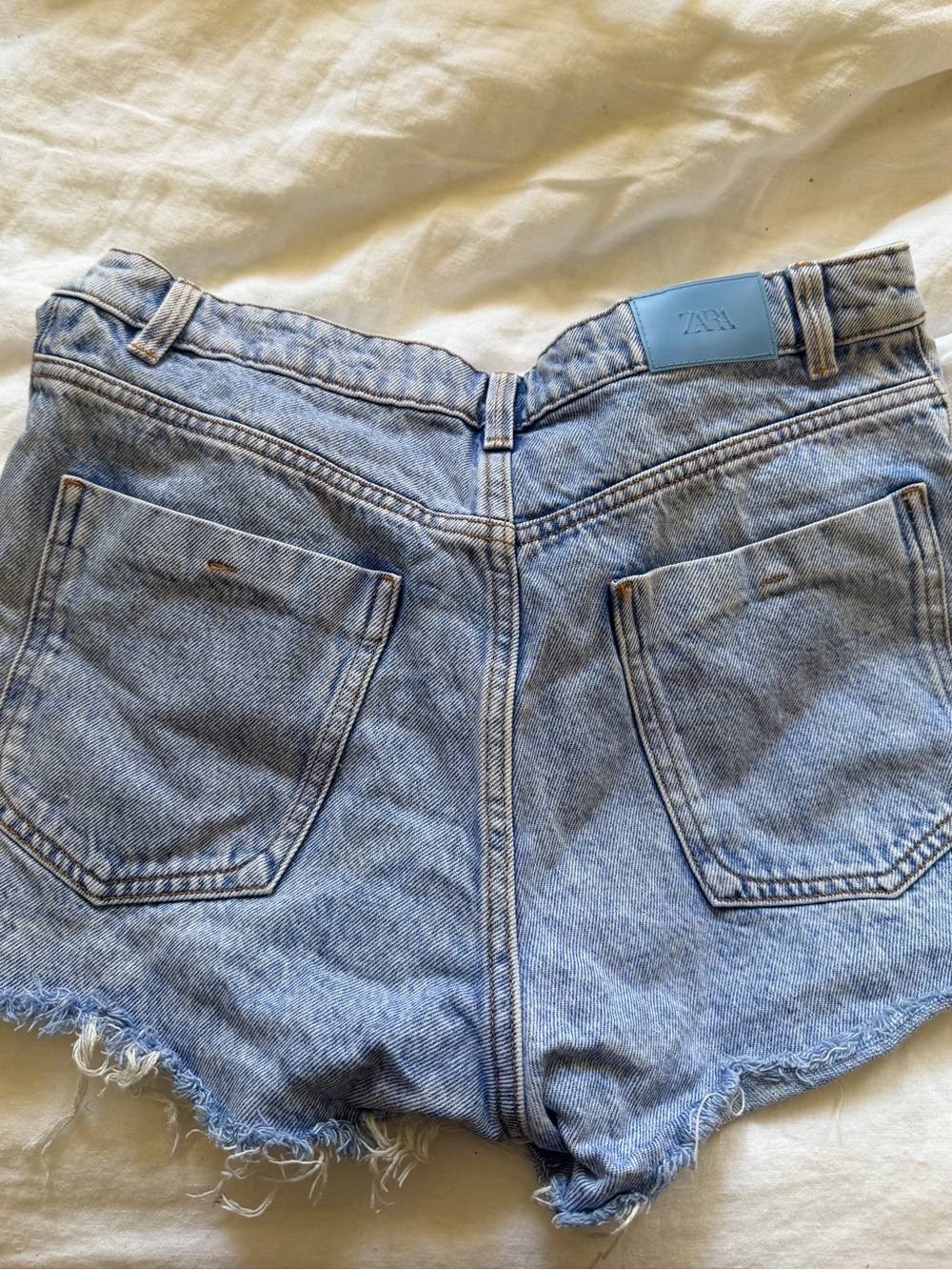 ZARA Light Blue Distressed High-Waist Denim Shorts